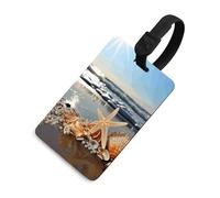 Durable TPU Luggage Tag with Information Card, Scratch-Resistant Travel Bag Tag, Seashells on The Beach Suitcase Tags for Bags & Tools, Black-Style