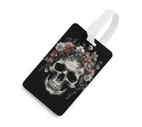 Durable TPU Luggage Tag with Information Card, Scratch-Resistant Travel Bag Tag, Skull in Darkness Suitcase Tags for Bags & Tools, White-Style