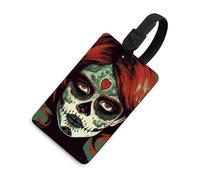 Durable TPU Luggage Tag with Information Card, Scratch-Resistant Travel Bag Tag, Skull Makeup Suitcase Tags for Bags & Tools, Black-Style