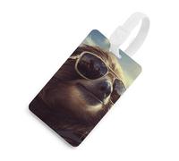 Durable TPU Luggage Tag with Information Card, Scratch-Resistant Travel Bag Tag, Sloth with Sunglasses Suitcase Tags for Bags & Tools, White-Style