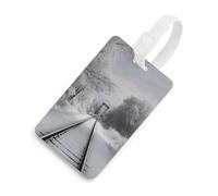 Durable TPU Luggage Tag with Information Card, Scratch-Resistant Travel Bag Tag, Snowy Train Tracks Suitcase Tags for Bags & Tools, White-Style