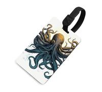 Durable TPU Luggage Tag with Information Card, Scratch-Resistant Travel Bag Tag, Sun Ocean Octopus Suitcase Tags for Bags & Tools, Black-style, One Size, classic