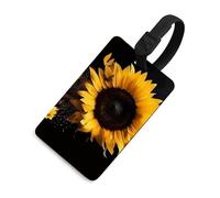 Durable TPU Luggage Tag with Information Card, Scratch-Resistant Travel Bag Tag, Sunflower on Black Background Suitcase Tags for Bags & Tools, Black-style, One Size, classic