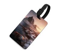 Durable TPU Luggage Tag with Information Card, Scratch-Resistant Travel Bag Tag, Sunrise Over Hamnoy Suitcase Tags for Bags & Tools, Black-Style