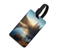 Durable TPU Luggage Tag with Information Card, Scratch-Resistant Travel Bag Tag, Sunrise Over Mountain Forest Lake Suitcase Tags for Bags & Tools, Black-style, One Size, classic