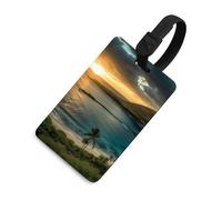 Durable TPU Luggage Tag with Information Card, Scratch-Resistant Travel Bag Tag, Sunrise Over Oahu Hawaii Suitcase Tags for Bags & Tools, Black-Style