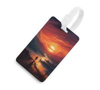 Durable TPU Luggage Tag with Information Card, Scratch-Resistant Travel Bag Tag, Sunset Art Suitcase Tags for Bags & Tools, White-Style