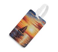 Durable TPU Luggage Tag with Information Card, Scratch-Resistant Travel Bag Tag, Sunset Sailboat Suitcase Tags for Bags & Tools, White-Style