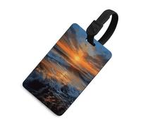 Durable TPU Luggage Tag with Information Card, Scratch-Resistant Travel Bag Tag, Sunset Seascape Suitcase Tags for Bags & Tools, Black-Style