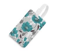 Durable TPU Luggage Tag with Information Card, Scratch-Resistant Travel Bag Tag, Teal Grey and White Floral Suitcase Tags for Bags & Tools, White-Style