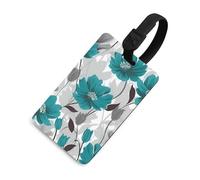 Durable TPU Luggage Tag with Information Card, Scratch-Resistant Travel Bag Tag, Teal Grey and White Floral Suitcase Tags for Bags & Tools, Black-Style