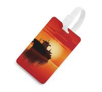 Durable TPU Luggage Tag with Information Card, Scratch-Resistant Travel Bag Tag, The Tanker Ship on Red Sunrise Suitcase Tags for Bags & Tools, White-style, One Size, classic