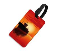 Durable TPU Luggage Tag with Information Card, Scratch-Resistant Travel Bag Tag, The Tanker Ship on Red Sunrise Suitcase Tags for Bags & Tools, Black-style, One Size, classic