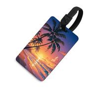 Durable TPU Luggage Tag with Information Card, Scratch-Resistant Travel Bag Tag, Tropical Beach Palm Tree Sunset Suitcase Tags for Bags & Tools, Black-style, One Size, classic