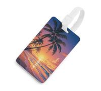 Durable TPU Luggage Tag with Information Card, Scratch-Resistant Travel Bag Tag, Tropical Beach Palm Tree Sunset Suitcase Tags for Bags & Tools, White-Style