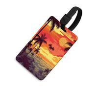 Durable TPU Luggage Tag with Information Card, Scratch-Resistant Travel Bag Tag, Tropical Island Sunset Suitcase Tags for Bags & Tools, Black-Style