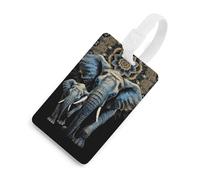 Durable TPU Luggage Tag with Information Card, Scratch-Resistant Travel Bag Tag, Two Elephants on Black Background Two Elephants Suitcase Tags for Bags & Tools, White-style, One Size, classic