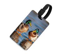 Durable TPU Luggage Tag with Information Card, Scratch-Resistant Travel Bag Tag, Two Mallard Ducks Suitcase Tags for Bags & Tools, Black-Style