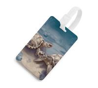 Durable TPU Luggage Tag with Information Card, Scratch-Resistant Travel Bag Tag, Two Turtles and Shells Suitcase Tags for Bags & Tools, White-Style