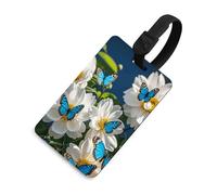 Durable TPU Luggage Tag with Information Card, Scratch-Resistant Travel Bag Tag, White Blooms Blue Butterflies Suitcase Tags for Bags & Tools, Black-style, One Size, classic