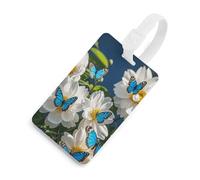 Durable TPU Luggage Tag with Information Card, Scratch-Resistant Travel Bag Tag, White Blooms Blue Butterflies Suitcase Tags for Bags & Tools, White-style, One Size, classic