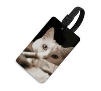 Durable TPU Luggage Tag with Information Card, Scratch-Resistant Travel Bag Tag, White Cat and Pile of Dollars Suitcase Tags for Bags & Tools, Black-Style