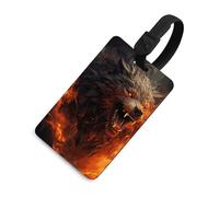 Durable TPU Luggage Tag with Information Card, Scratch-Resistant Travel Bag Tag, Wild Wolf in The Fire Suitcase Tags for Bags & Tools, Black-style, One Size, classic