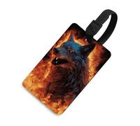 Durable TPU Luggage Tag with Information Card, Scratch-Resistant Travel Bag Tag, Wolf Surrounded by Fire Suitcase Tags for Bags & Tools, Black-style, One Size, classic