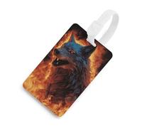 Durable TPU Luggage Tag with Information Card, Scratch-Resistant Travel Bag Tag, Wolf Surrounded by Fire Suitcase Tags for Bags & Tools, White-Style