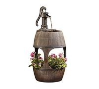 Durable Traditional Pump Barrel Water Feature with Flower Planter for Indoor & Outdoor Use H88cm