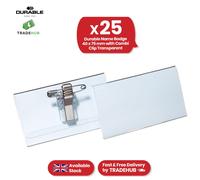 Durable Name Badge 40 X 75 mm With Combi Clip Transparent Pack Of 25 Badges Includes Blank Insert Cards Ideal For Events And