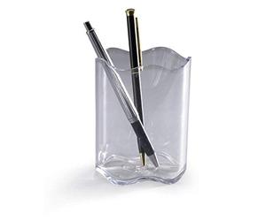Durable Trend Pen Cup - Transparent | Round desk holder for writing instruments and scissors, 102 mm high, diameter 80 mm, plastic