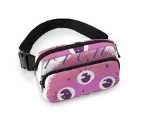 Durable Twill Fabric Waist Bag, Adjustable Crossbody Fanny Pack for Men & Women, Water-Resistant Sports Belt Bag with Multiple Pockets for Running, Hiking, Travel(Pink Little Monster-Cartoon)