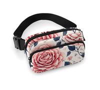 Durable Twill Fabric Waist Bag, Adjustable Crossbody Fanny Pack for Men & Women, Water-Resistant Sports Belt Bag with Multiple Pockets for Running, Hiking, Travel(Peony Flower, Pink, Atmospheric)
