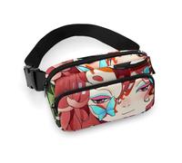 Durable Twill Fabric Waist Bag, Adjustable Crossbody Fanny Pack for Men & Women, Water-Resistant Sports Belt Bag with Multiple Pockets for Running, Hiking, Travel(Cartoon Fox Girl)