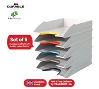 Durable VARICOLOR Mix Letter Trays A4 - Set of 5 Stackable Letter Trays - with Coloured Gripping Areas for Easy Organisation