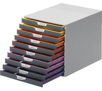 Durable varicolor Stackable Plastic Drawer Box, 10 Drawers, Letter to Folio Size Files, 11.5" x 14" x 11", Gray