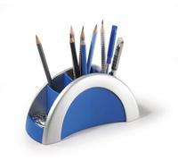 Durable Vegas Pen Pot Pencil Holder Desk Tidy Organizer Cup - Blue & Silver
