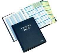 Durable Visitor Book 300 - Elegant Leather Look Finish For Professional Use - Includes 300 Perforated 90 X 60 mm Badge Inserts -
