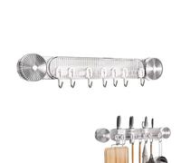 Durable Wall Mounted Inline Vacuum Hooks, Kitchen Hook Rack No Drilling with Suction Cup, 8 Hooks, Heavy Duty Utensil Hanger, Kitchen Utensils Holder Wall Mounted, Removable Hook Rail for Home (Clear)