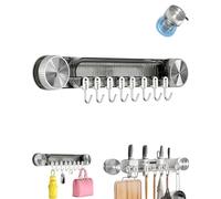 Durable Wall Mounted Inline Vacuum Hooks, Wall Mounted Coat Rack, No-Drill Wall Mounted Spatula and Spoon Hook,Sturdy Metal Hanger, Large Curved Hooks & Rounded Corners for Bathroom,Kitchen (Gray)