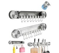 Durable Wall Mounted Inline Vacuum Hooks, Wall Mounted Coat Rack, No-Drill Wall Mounted Spatula and Spoon Hook,Sturdy Metal Hanger, Large Curved Hooks & Rounded Corners for Bathroom,Kitchen (1 set)