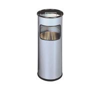 Durable Waste Bin 17 Litre Round With Ashtray Silver 333023