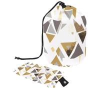 Durable Waterproof Large Barrel Makeup Bag for Women, Stylish Design with Practical Storage Solutions, Golden Silver Triangle Geometric