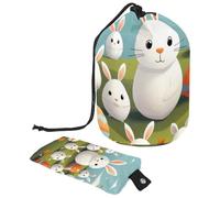 Durable Waterproof Large Barrel Makeup Bag for Women, Stylish Design with Practical Storage Solutions, White Easter Bunny Egg