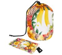 Durable Waterproof Large Barrel Makeup Bag for Women, Stylish Design with Practical Storage Solutions, Yellow Happy Easter Wreath