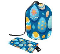Durable Waterproof Large Barrel Makeup Bag for Women, Stylish Design with Practical Storage Solutions, Easter Eggs Blue