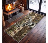 Durable Western Vintage Hallway Runner Non Slip Rug 80 x 240 cm | Rustic Wild Animal Deer Camouflage Stripes Runner Rug for Entryway Laundry - Home Decor Vintage Brown Carpet Living Room
