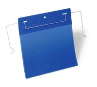 Durable Wire Hanger Ticket Holder Document Pocket Landscape - 50 Pack - A5 Blue
