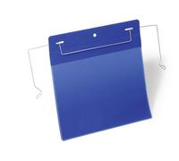 Durable Wire Hanger Ticket Holder Document Pocket Landscape | 50 Pack | A5 Blue